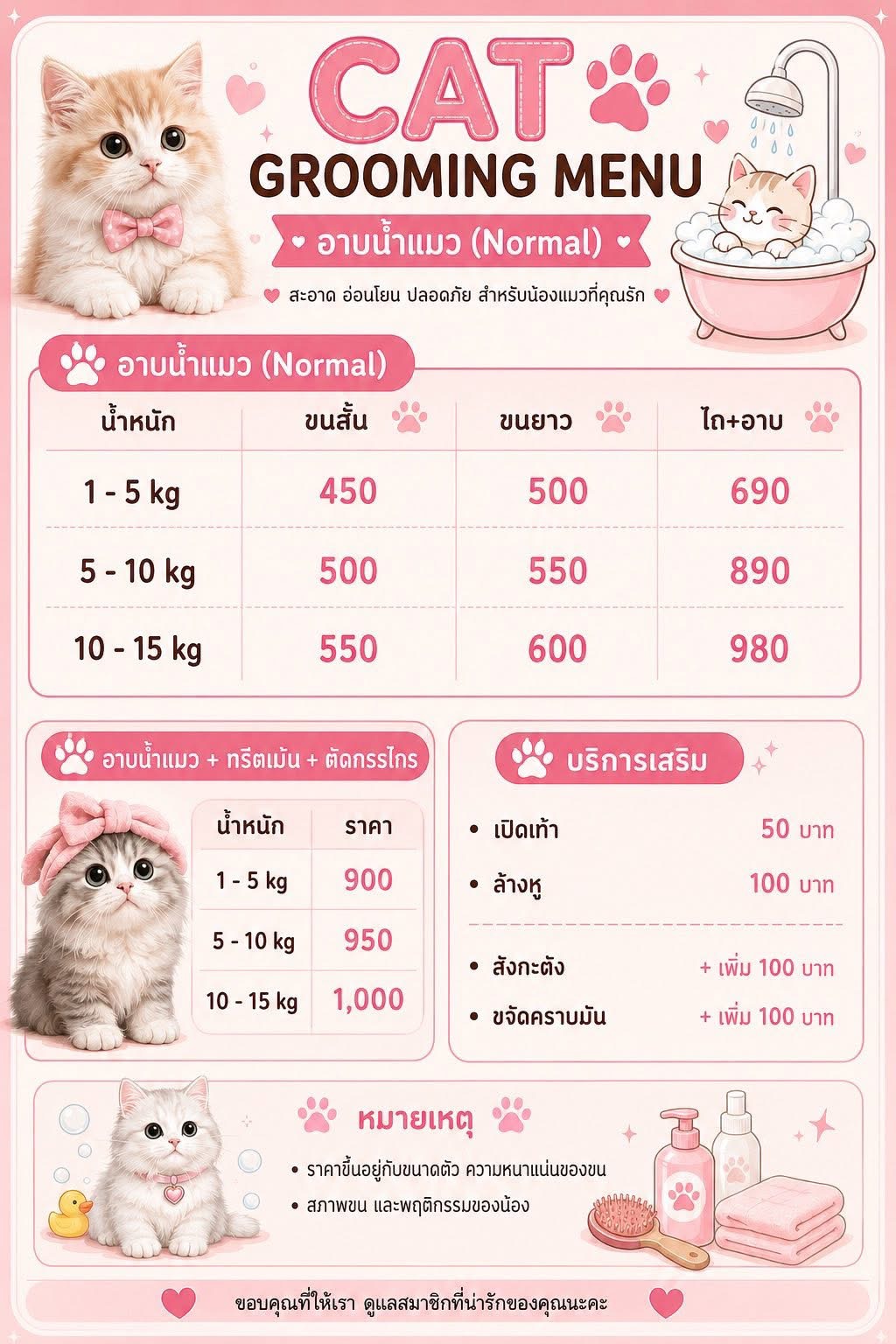 เมนูราคาอาบน้ำแมว ขนสั้น ขนยาว ทรีตเมนต์ Pet Space บางพลี สมุทรปราการ